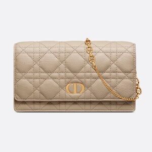 Christian Dior Caro Sand Supple Cannage Calfskin Crossbody Pouch w/ Chain Purse